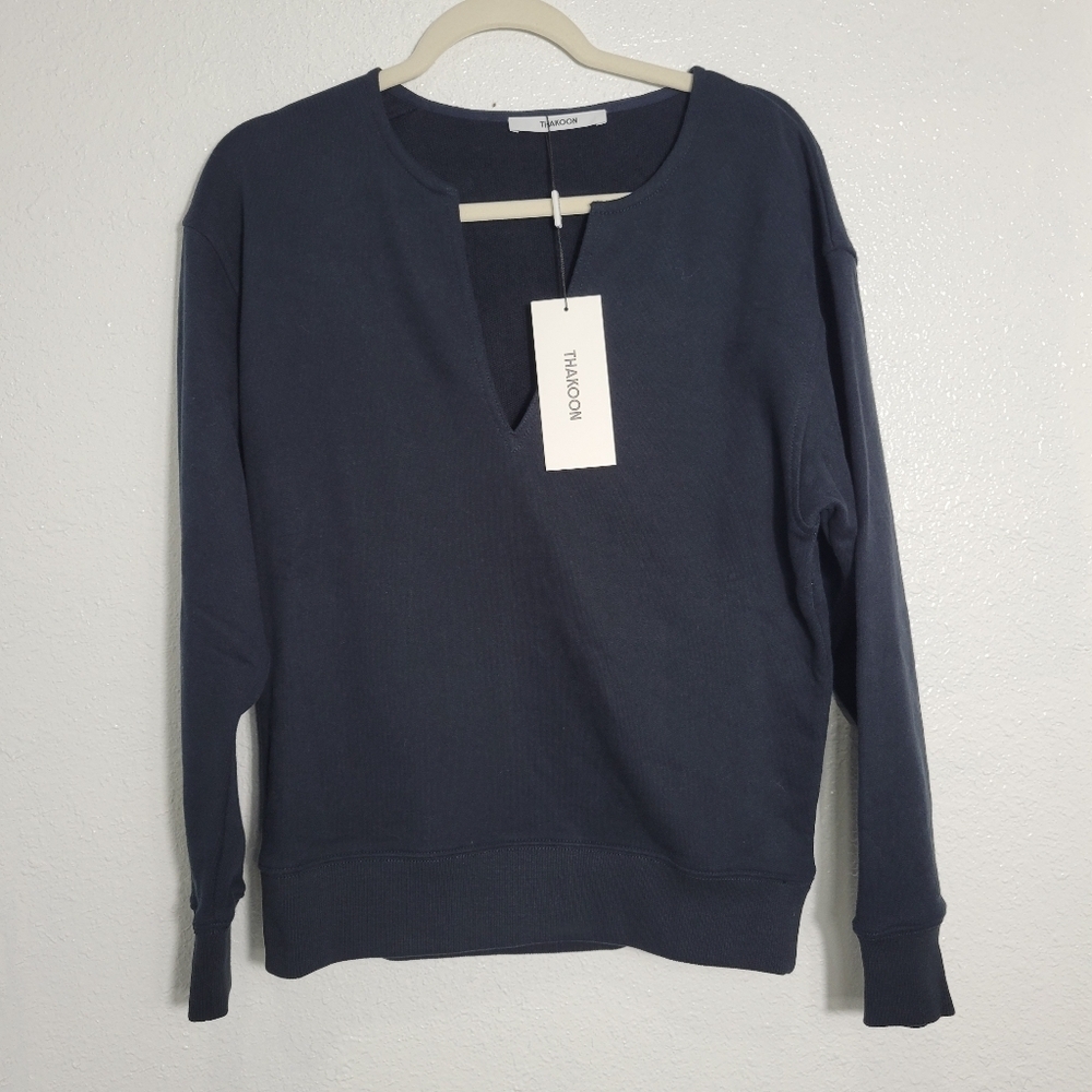Thakoon V Neck Black Cotton Sweatshirt NWT Size Medium